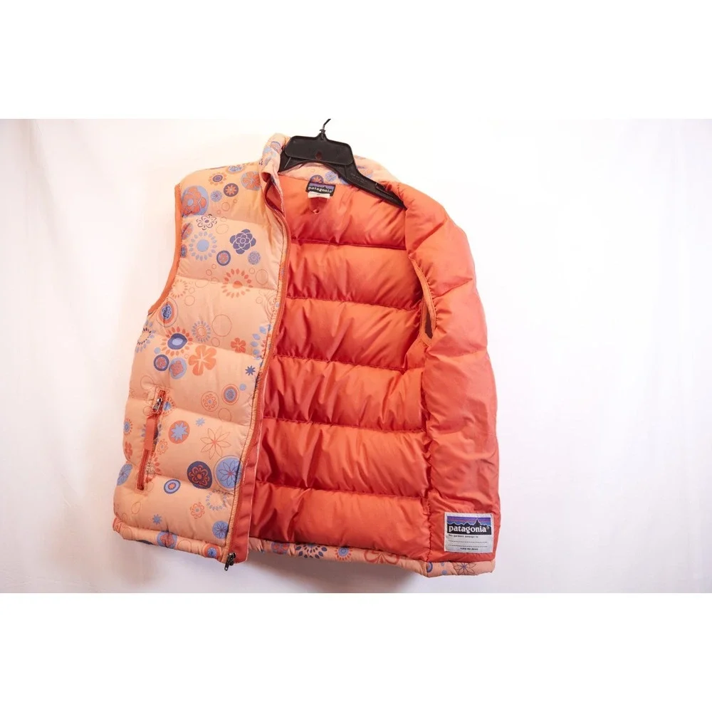 Patagonia Vest Girls XL Goose Down Puffer Flowers Print Orange‎ Floral Full Zip